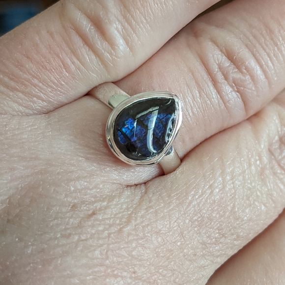Ammolite Blue Fire, 925 Silver Ring, 8.5 - Picture 4 of 8